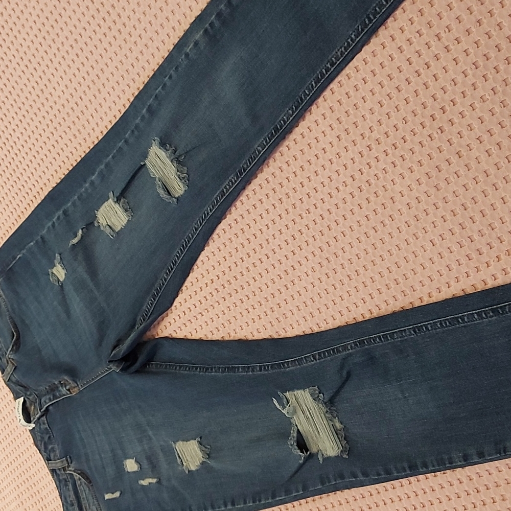 Men's Distressed Slim Fit Jeans - Dark Blue